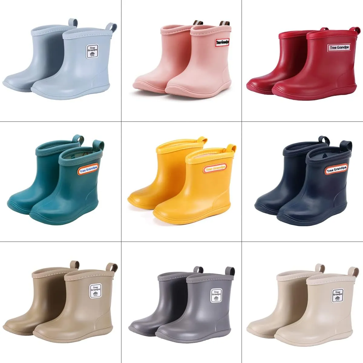Tree Grandpa Toddler Rain Boots Baby Kids Easy-on Rain shoes Children Waterproof Shoes for Boys Girls(1-6 Years)