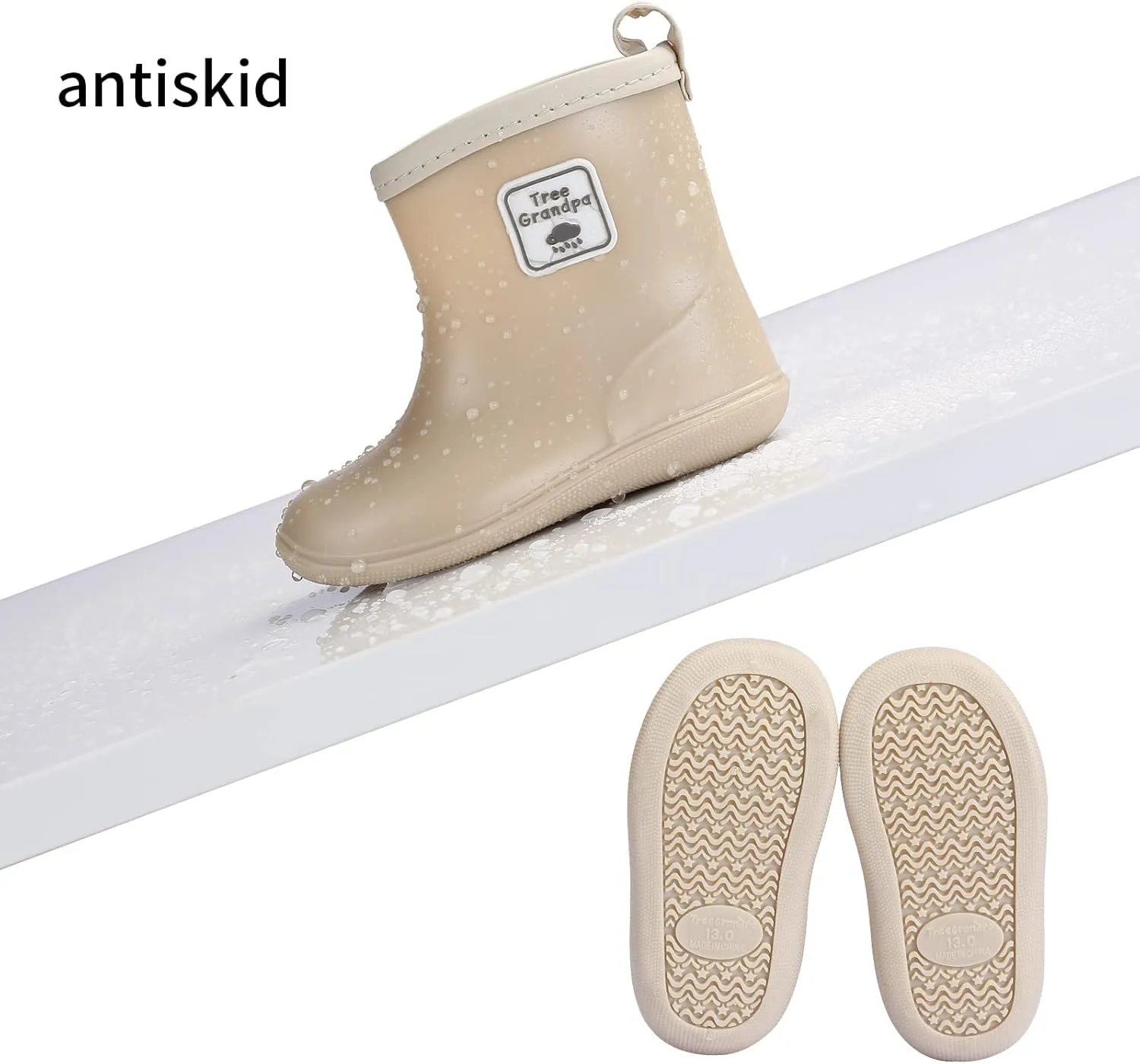 Tree Grandpa Toddler Rain Boots Baby Kids Easy-on Rain shoes Children Waterproof Shoes for Boys Girls(1-6 Years)