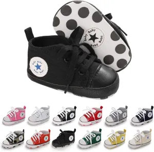 Unisex Baby Girls Boys Canvas High-top Shoes, Newborn Infant Anti-Slip Soft Sole Frist Walking Breathable Sneakers