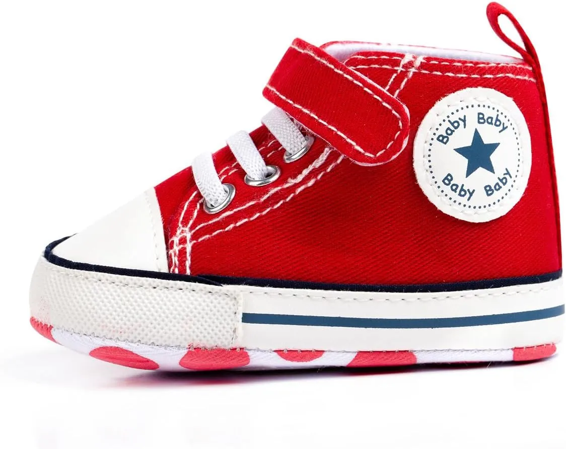Unisex Baby Girls Boys Canvas High-top Shoes, Newborn Infant Anti-Slip Soft Sole Frist Walking Breathable Sneakers