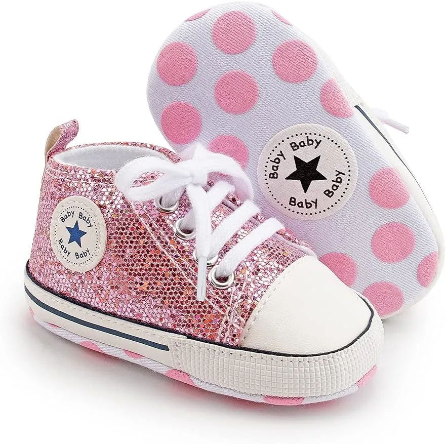 Unisex Baby Girls Boys Canvas High-top Shoes, Newborn Infant Anti-Slip Soft Sole Frist Walking Breathable Sneakers