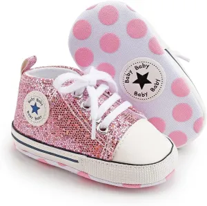 Unisex Baby Girls Boys Canvas High-top Shoes, Newborn Infant Anti-Slip Soft Sole Frist Walking Breathable Sneakers