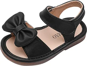 Unisex-Child and Toddler Baby Girls Sandals Bowknot Anti Slip Soft Sole Outdoor Shoes Summer (Black, 10.5 Little Kid)
