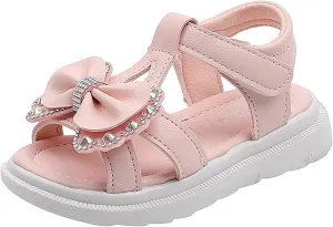 Unisex-Child and Toddler Baby Girls Shoes Lightweight Soft Sole Bowknot Outdoor Shoes Summer (Pink, 29 Little Child)