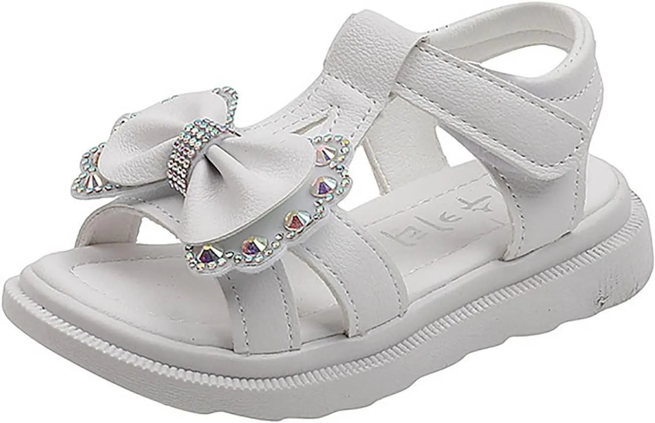 Unisex-Child and Toddler Baby Girls Shoes Lightweight Soft Sole Bowknot Outdoor Shoes Summer (White, 23 Toddler)