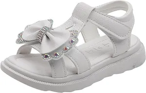 Unisex-Child and Toddler Baby Girls Shoes Lightweight Soft Sole Bowknot Outdoor Shoes Summer (White, 23 Toddler)