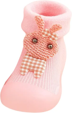 Unisex Toddler GirlsFirst Walking Shoes Kids Toddler Baby Boys Girls Solid Warm Knit Soft Sole Rubber (Pink, 18-19)