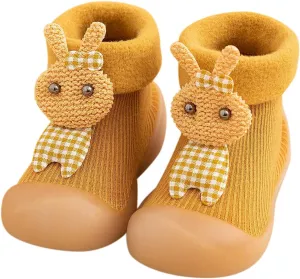 Unisex Toddler GirlsFirst Walking Shoes Kids Toddler Baby Boys Girls Solid Warm Knit Soft Sole Rubber (Yellow, 22-23)
