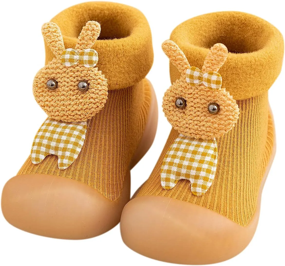Unisex Toddler GirlsFirst Walking Shoes Kids Toddler Baby Boys Girls Solid Warm Knit Soft Sole Rubber (Yellow, 22-23)