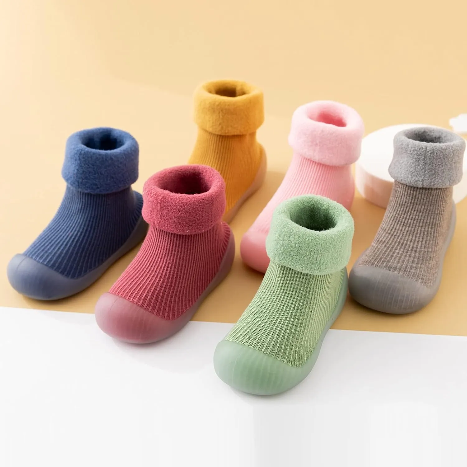 Warm Baby Sock Shoes Infant Non Slip Floor Slipper for Toddler First Walking Breathable Slippers with Soft Rubber Sole