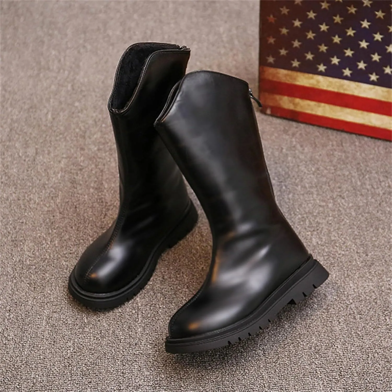 Winter Girls' Ankle Boots Big Kids Back Zipper Sheep Boots Warm Non Slip Shoes Long Boots High Boots Outdoor Christmas Shoes