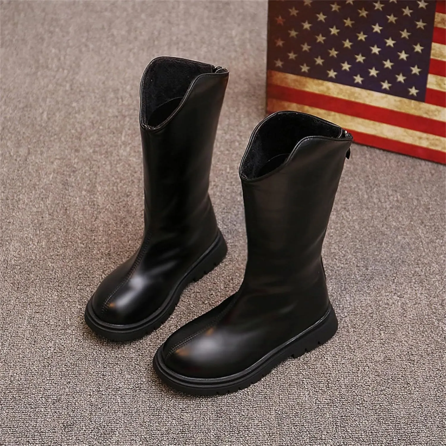 Winter Girls' Ankle Boots Big Kids Back Zipper Sheep Boots Warm Non Slip Shoes Long Boots High Boots Outdoor Christmas Shoes