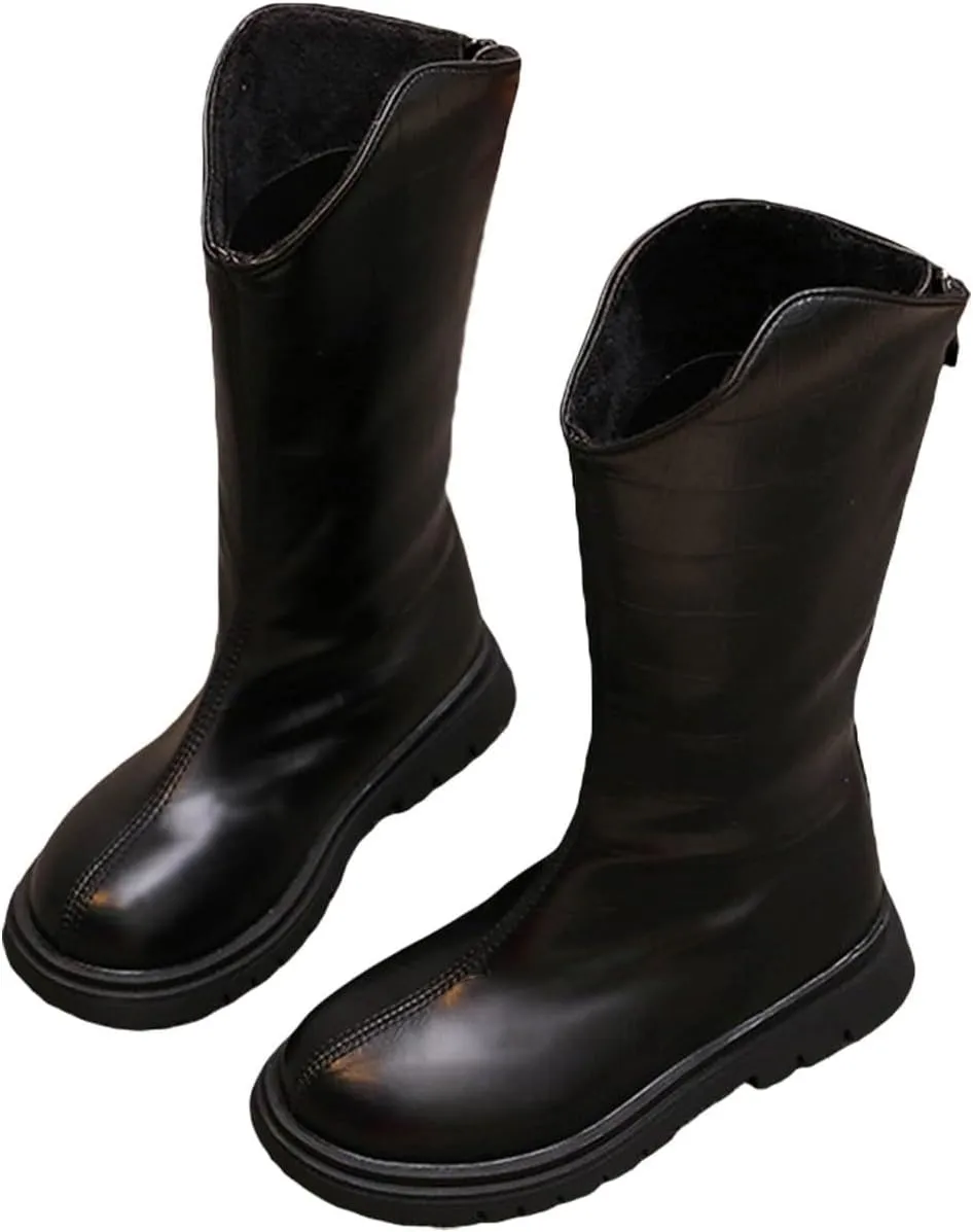Winter Girls' Ankle Boots Big Kids Back Zipper Sheep Boots Warm Non Slip Shoes Long Boots High Boots Outdoor Christmas Shoes