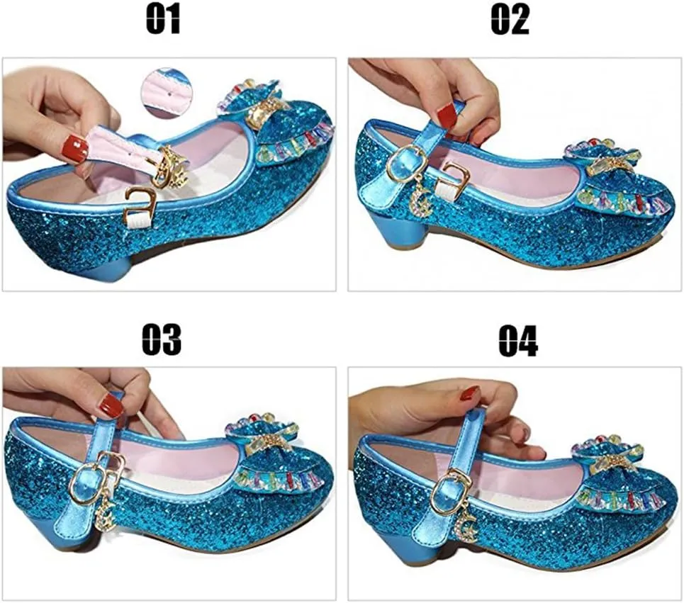 YING LAN Girl's Princess Cosplay Performance Shoes Sequins Wedding Party Dress Shoes Low Heeled Mary Jane