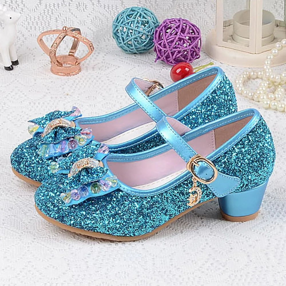 YING LAN Girl's Princess Cosplay Performance Shoes Sequins Wedding Party Dress Shoes Low Heeled Mary Jane