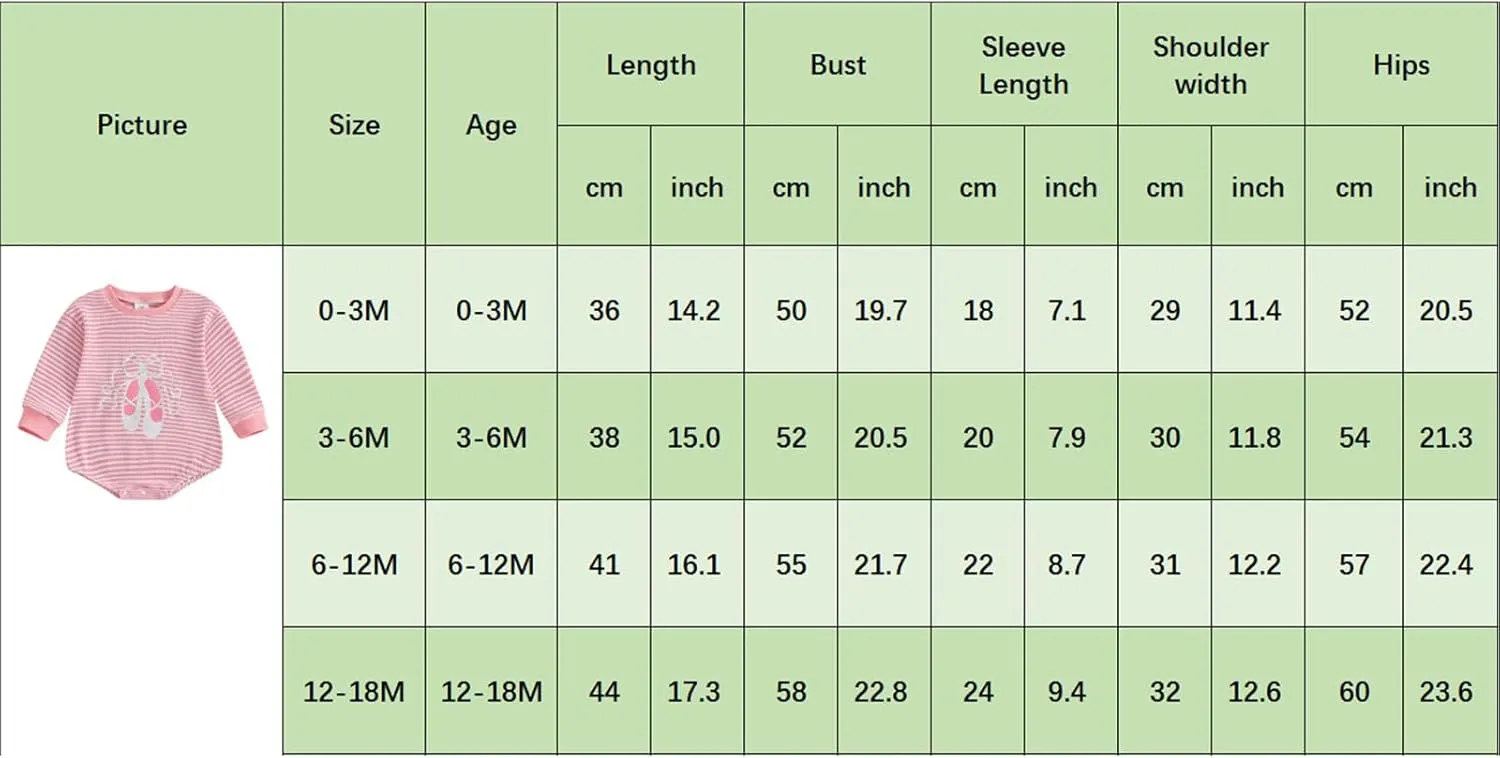 YINGISFITM Newborn Infant Baby Girl Romper Fall Winter Ballet Shoes Long Sleeve Stripe Pink Onesie Future Dancer Clothes Set
