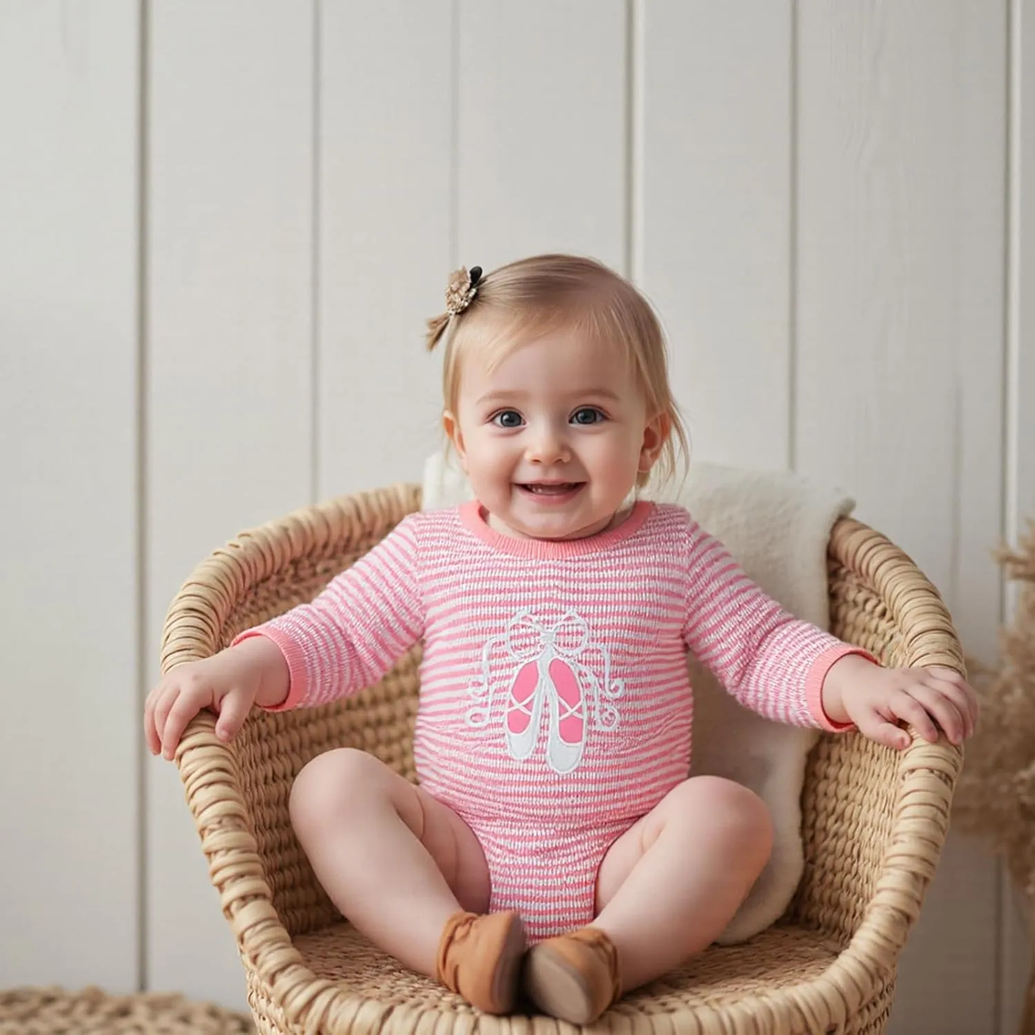 YINGISFITM Newborn Infant Baby Girl Romper Fall Winter Ballet Shoes Long Sleeve Stripe Pink Onesie Future Dancer Clothes Set