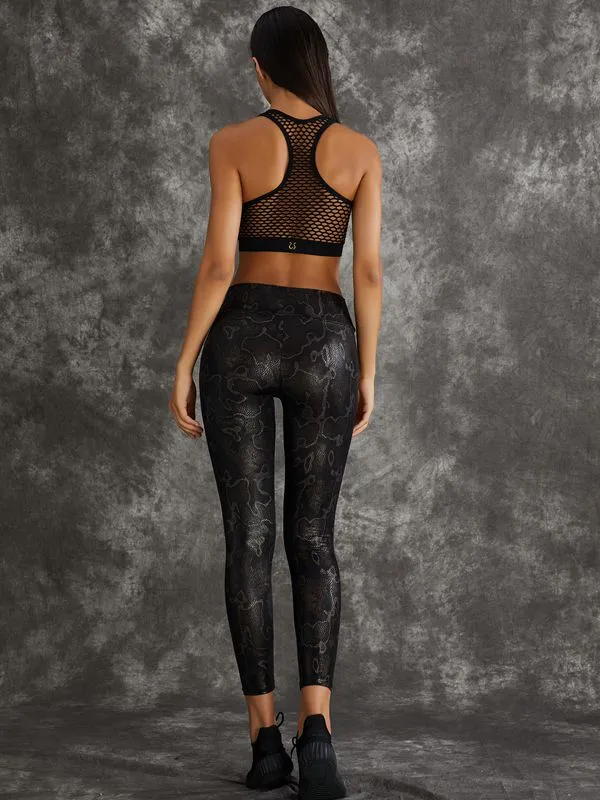 ZASUWA Female High Impact Shockproof Faux Leather Snake Print Sportswear